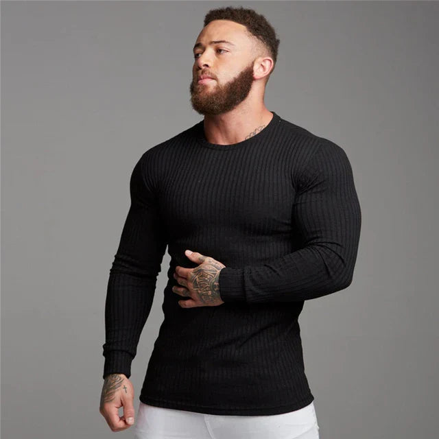 Elandro – T-shirt à manches longues pour homme avec coupe ajustée décontractée
