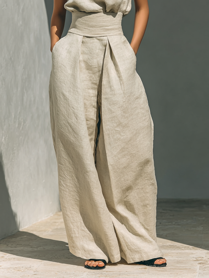 Catrine – Ensemble débardeur en coton et lin et pantalon à jambes larges