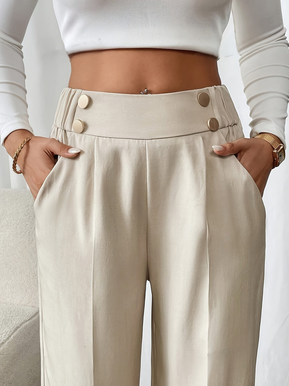 Women High Waisted Wide Leg Trousers - Image 4
