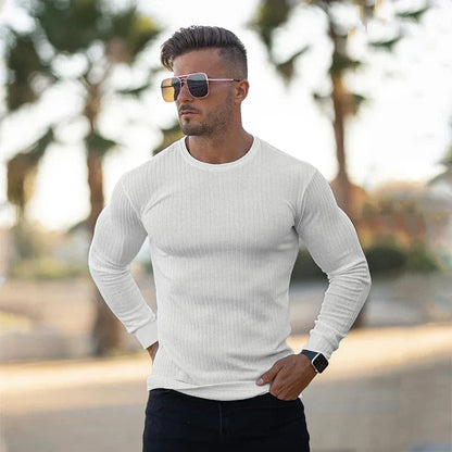 Elandro – T-shirt à manches longues pour homme avec coupe ajustée décontractée