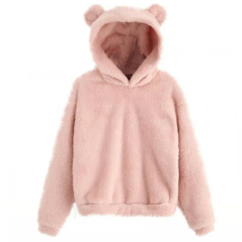Elourie – Maglione in pile da donna con cappuccio a orecchie di orso