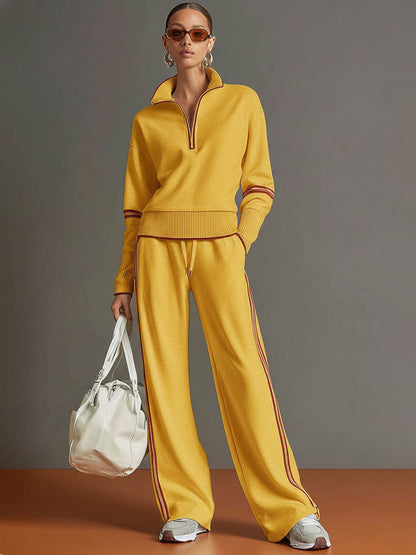 Alessandra – Womens Half Zip Sweatshirt And Wide Leg Trousers Set