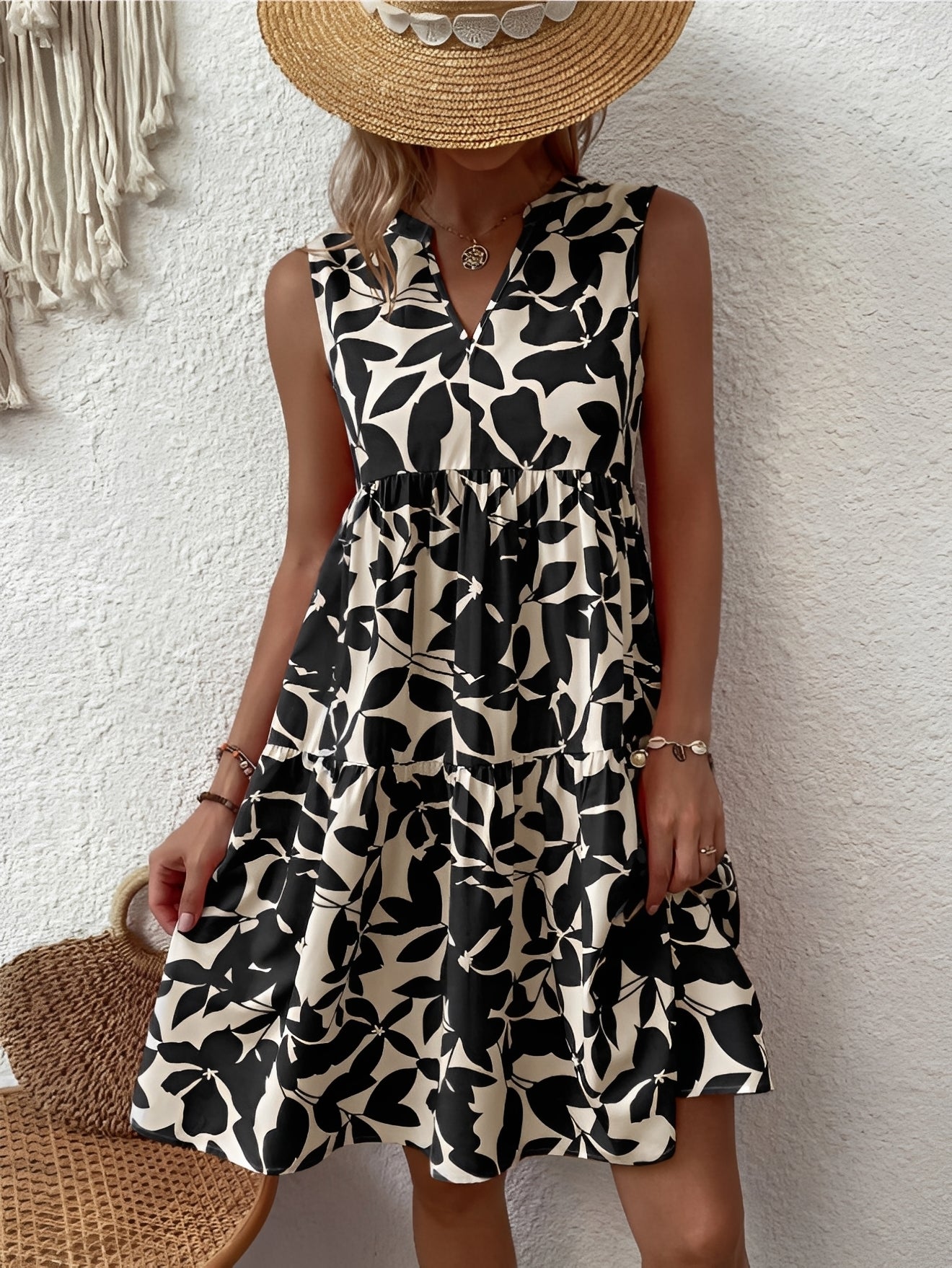 Sylira - Elegant V-Neck Printed Dress for Women