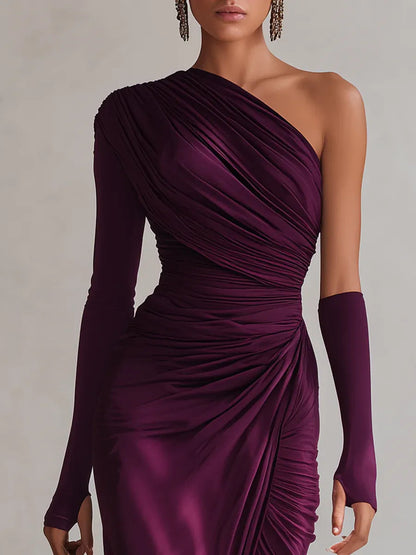 Women Formal One Shoulder Ruched Maxi Dress - Image 2