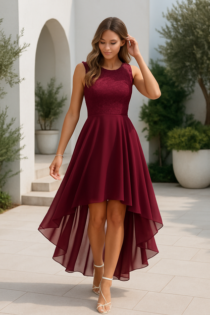 Women Sleeveless Asymmetric Hem Fitted Bodice Midi Dress - Image 2