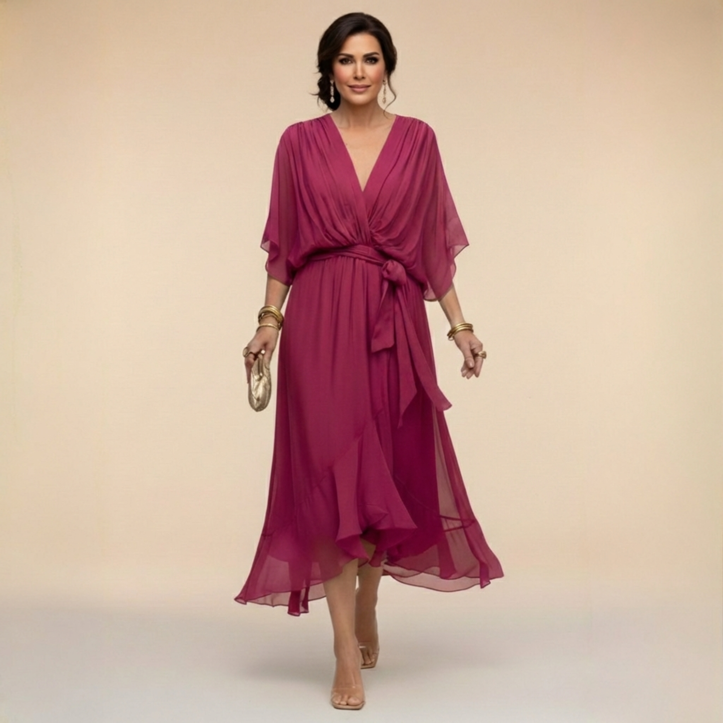 Cenira - Elegant Midi Dress With V Neck