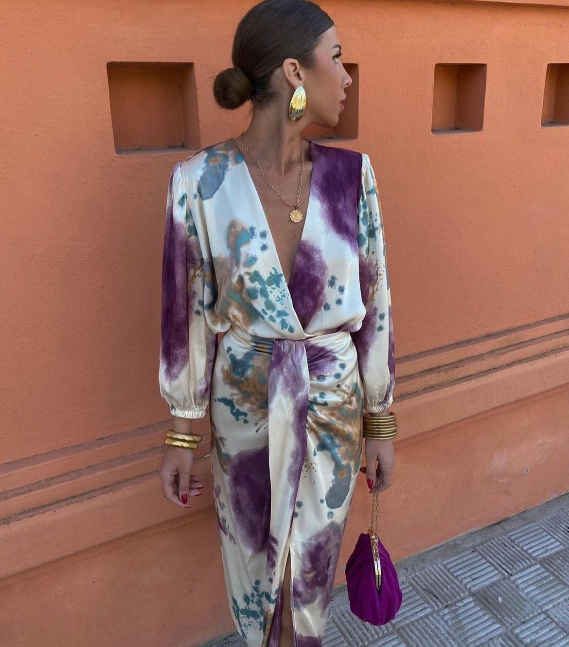 Seluné - Elegant V Neck Midi Dress With Belt