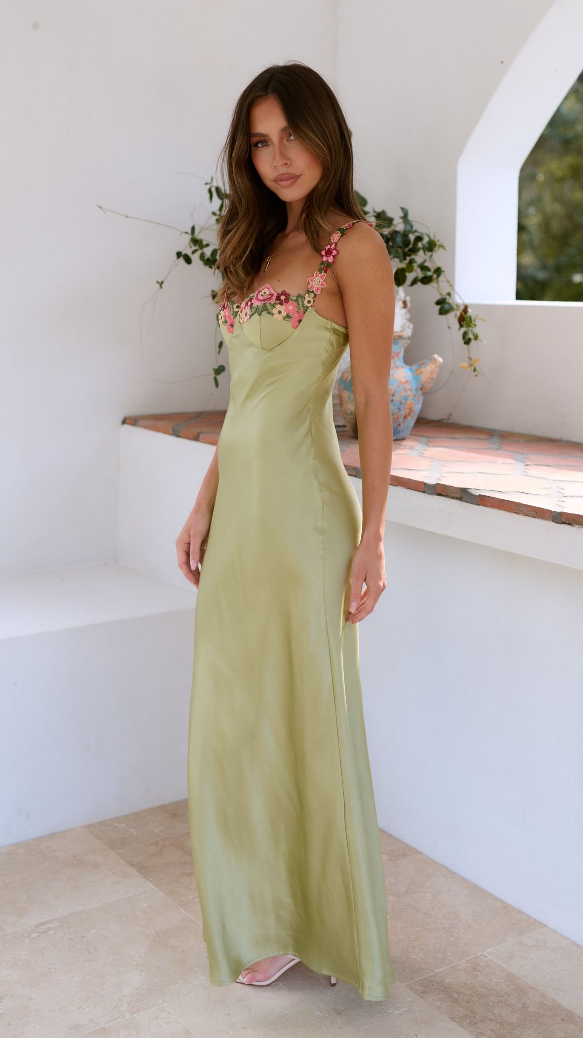 Carol | Women’s Floral Embroidered Satin Maxi Dress with Elegant Flow - Image 3