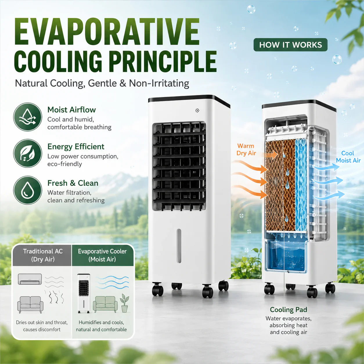 3-in-1 Portable Evaporative Air Cooler Desk Fan Humidifier - Image 4
