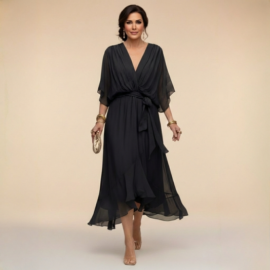 Cenira - Elegant Midi Dress With V Neck