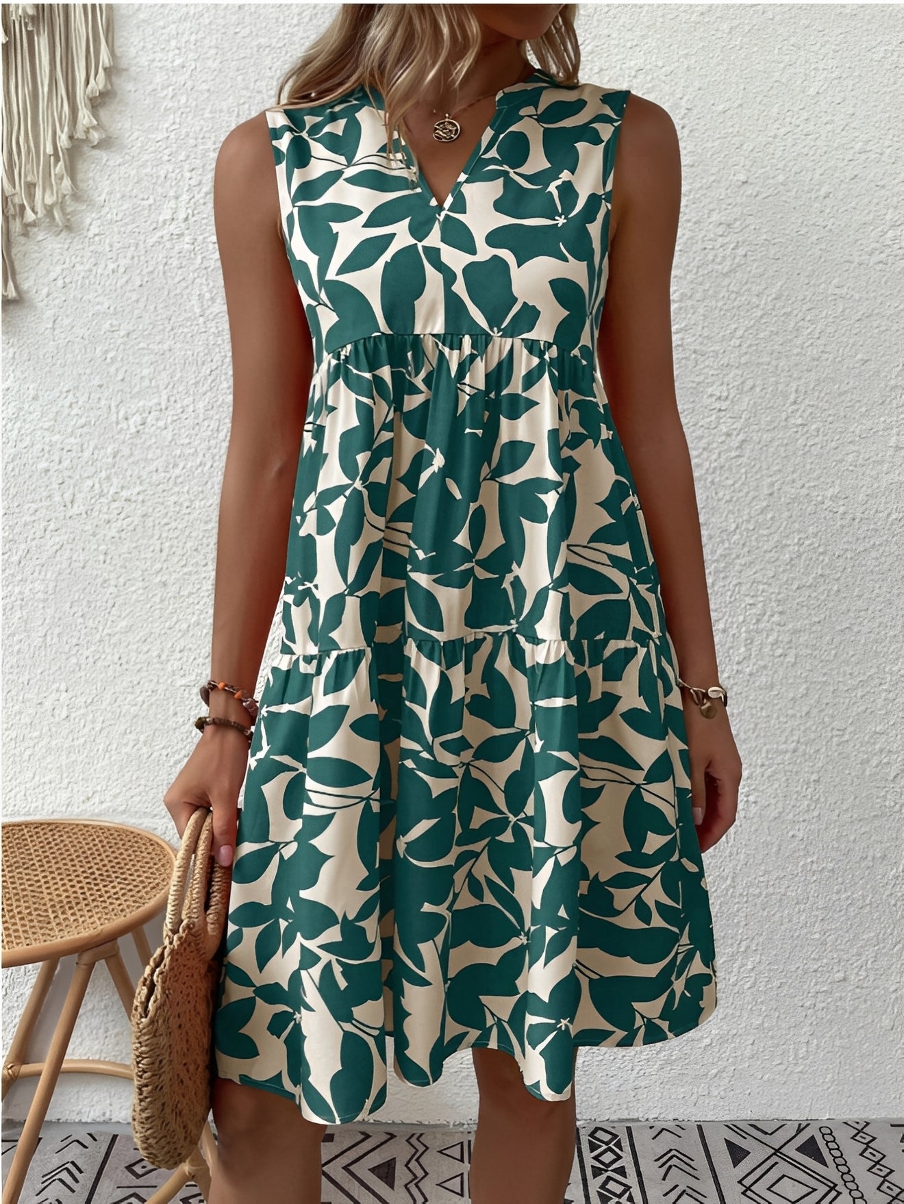 Sylira - Elegant V-Neck Printed Dress for Women