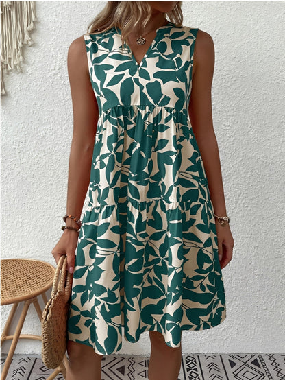 Sylira - Elegant V-Neck Printed Dress for Women