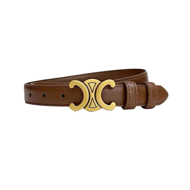 Women Slim Faux Leather Belt Gold Buckle Black - Image 8