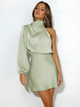 Larah – Asymmetric One Shoulder Satin Look Dress
