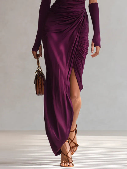 Women Formal One Shoulder Ruched Maxi Dress - Image 3