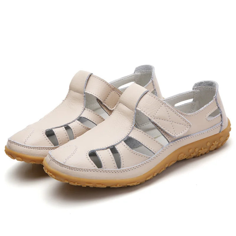 Women White Strappy Flat Sandals Arch Support Non-Slip - Image 2