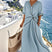 Women's Twist Front V-Neck Contrast Trim Maxi Dress