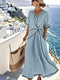 Women's Twist Front V-Neck Contrast Trim Maxi Dress