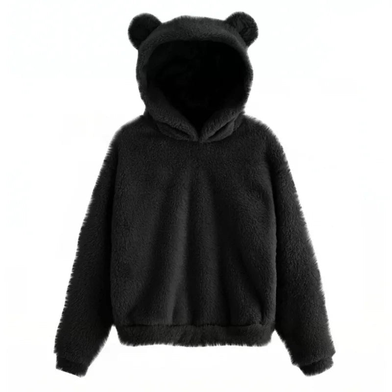 Elourie – Maglione in pile da donna con cappuccio a orecchie di orso