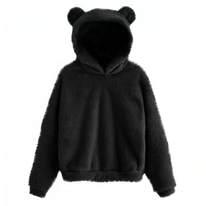 Elourie – Maglione in pile da donna con cappuccio a orecchie di orso