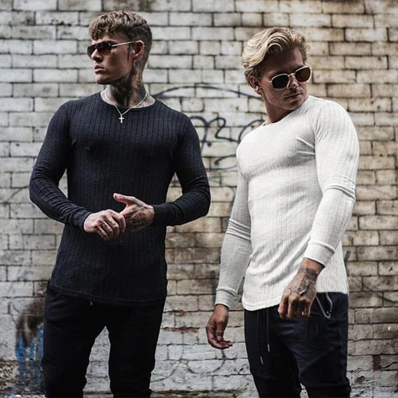 Elandro – T-shirt à manches longues pour homme avec coupe ajustée décontractée