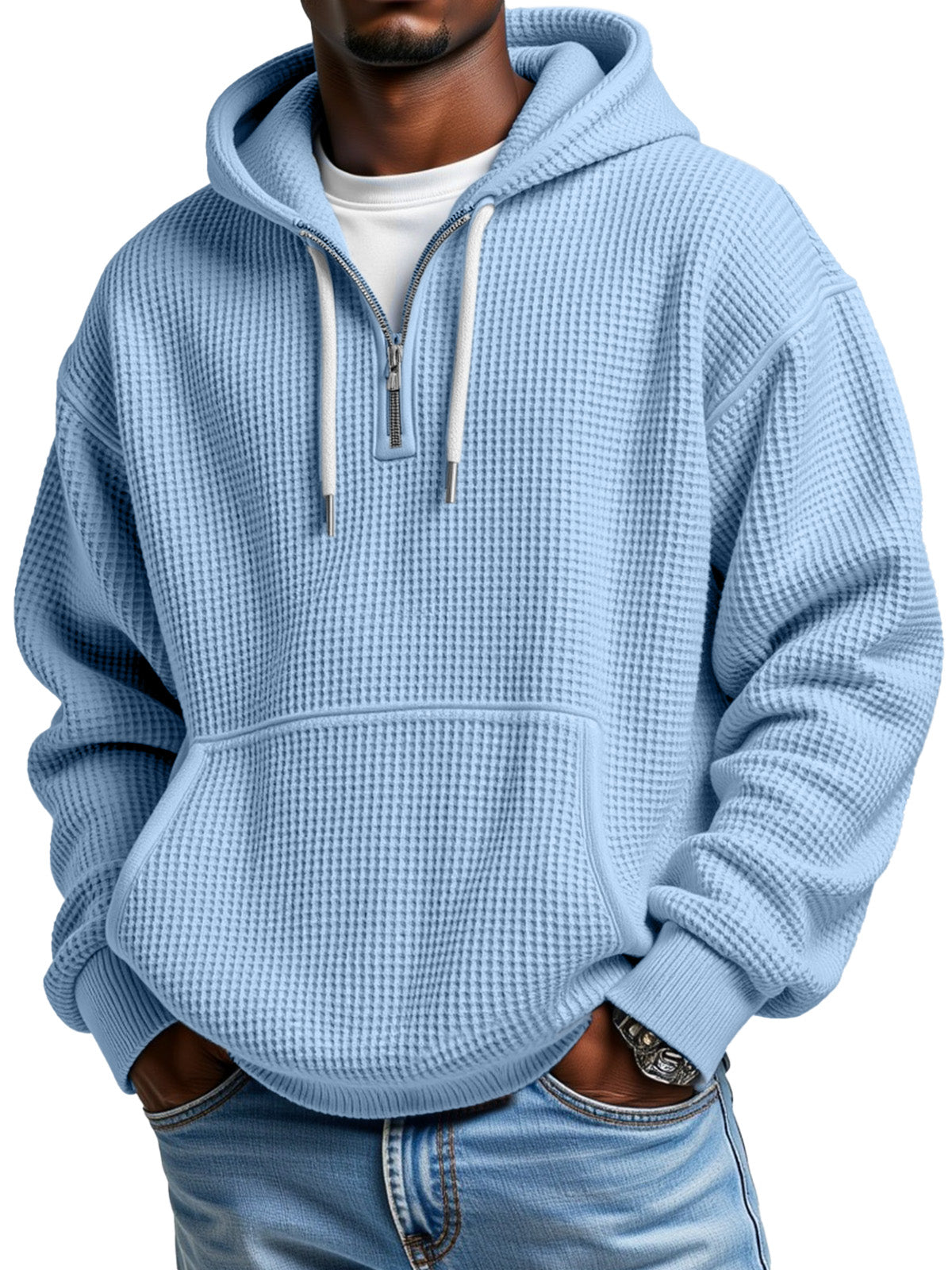 Theron - Sweat à capuche d'hiver pour homme avec demi-fermeture éclair