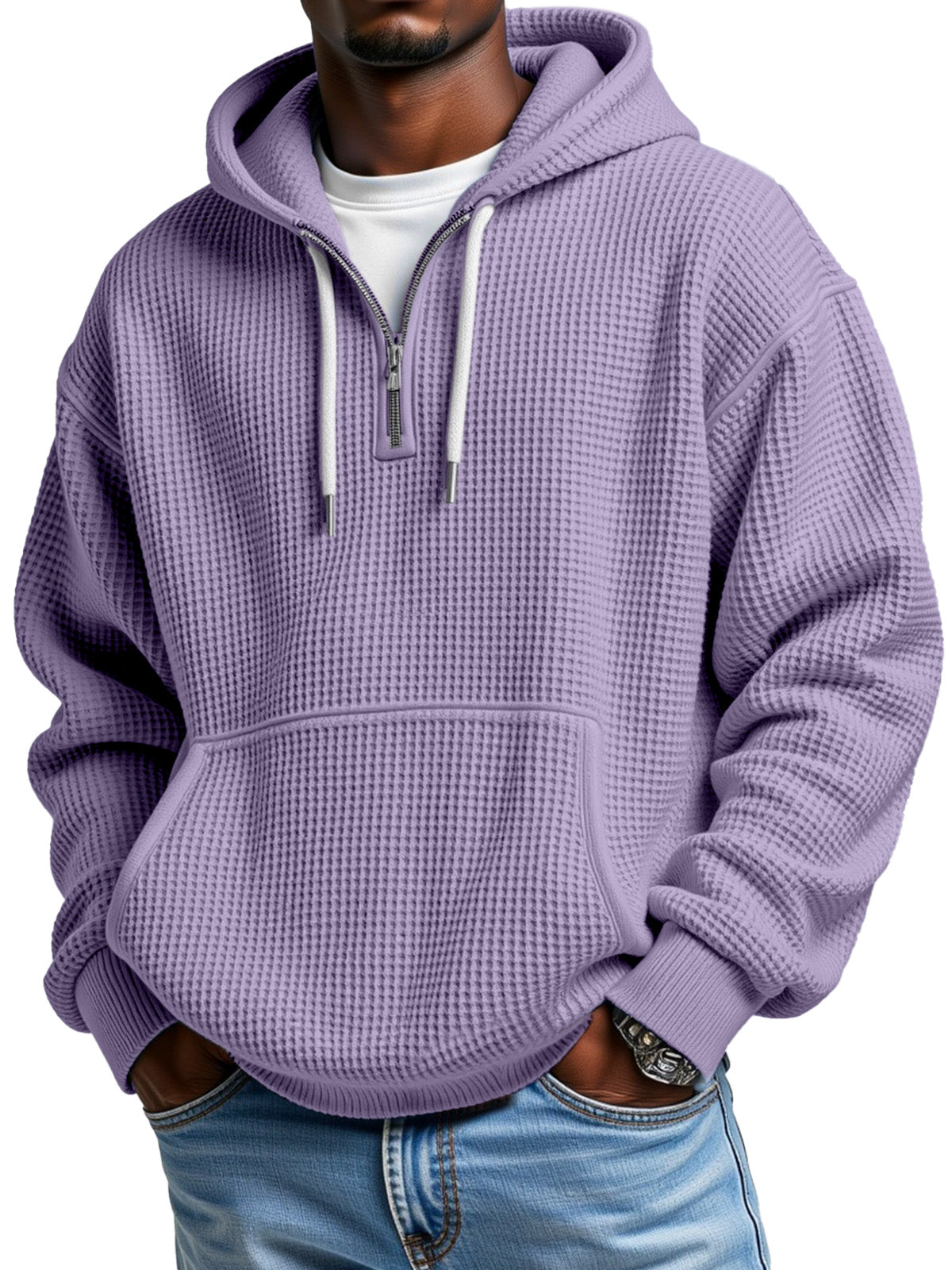Theron - Sweat à capuche d'hiver pour homme avec demi-fermeture éclair
