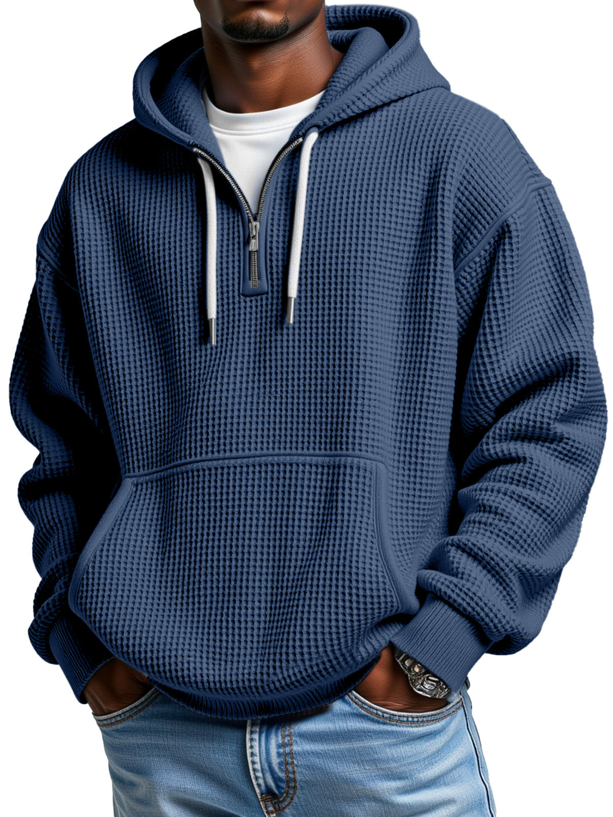 Theron - Sweat à capuche d'hiver pour homme avec demi-fermeture éclair