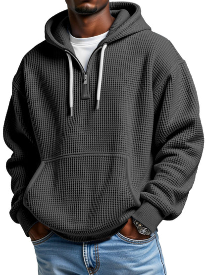 Theron - Sweat à capuche d'hiver pour homme avec demi-fermeture éclair