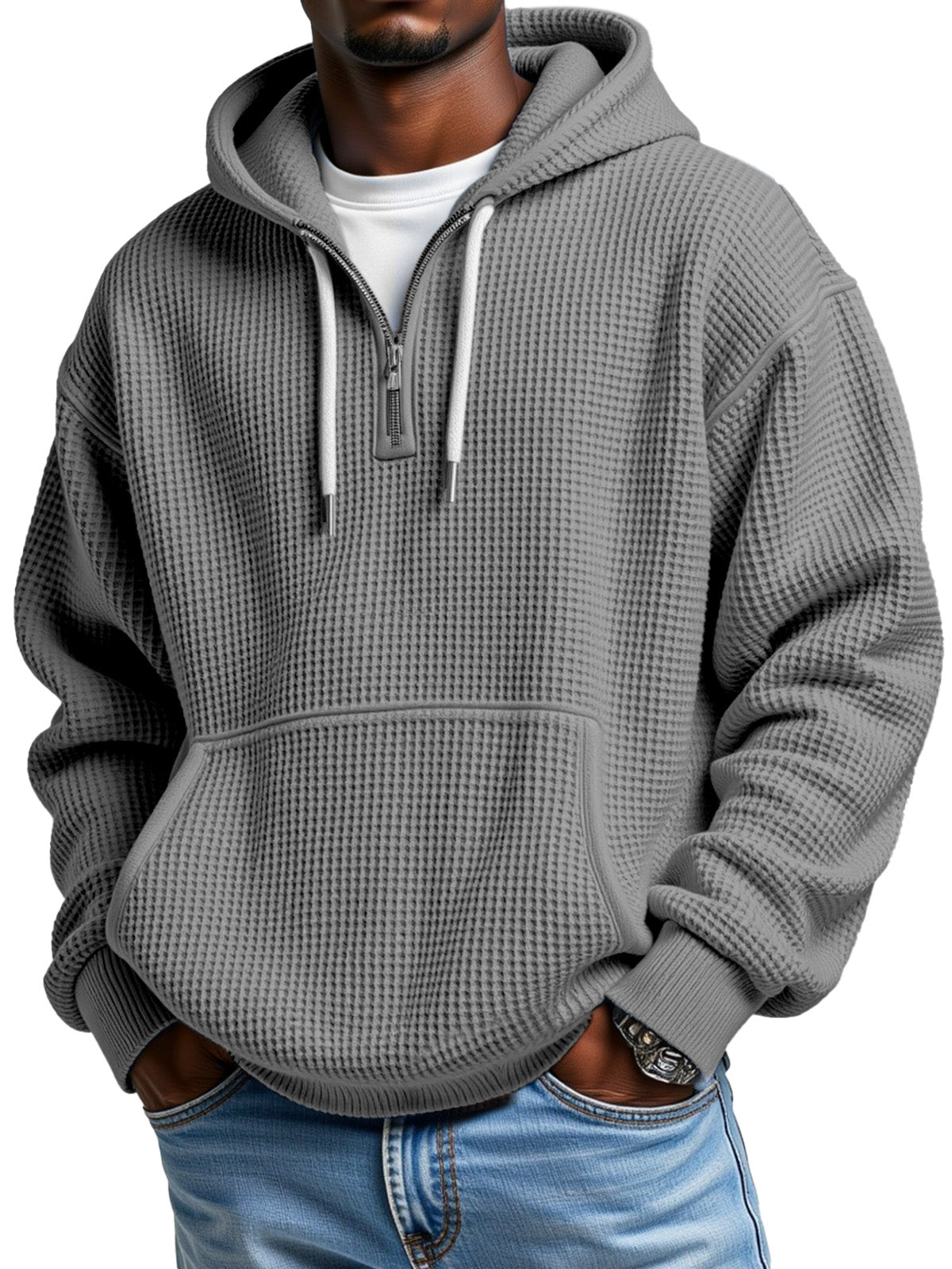 Theron - Sweat à capuche d'hiver pour homme avec demi-fermeture éclair