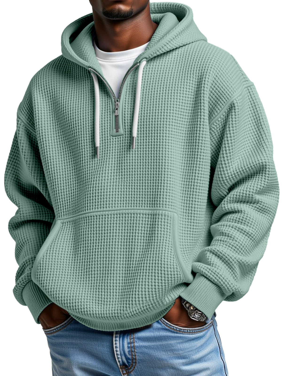 Theron - Sweat à capuche d'hiver pour homme avec demi-fermeture éclair