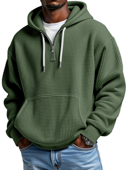 Theron - Sweat à capuche d'hiver pour homme avec demi-fermeture éclair