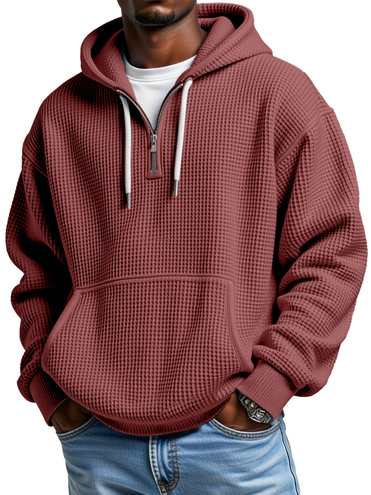 Theron - Sweat à capuche d'hiver pour homme avec demi-fermeture éclair