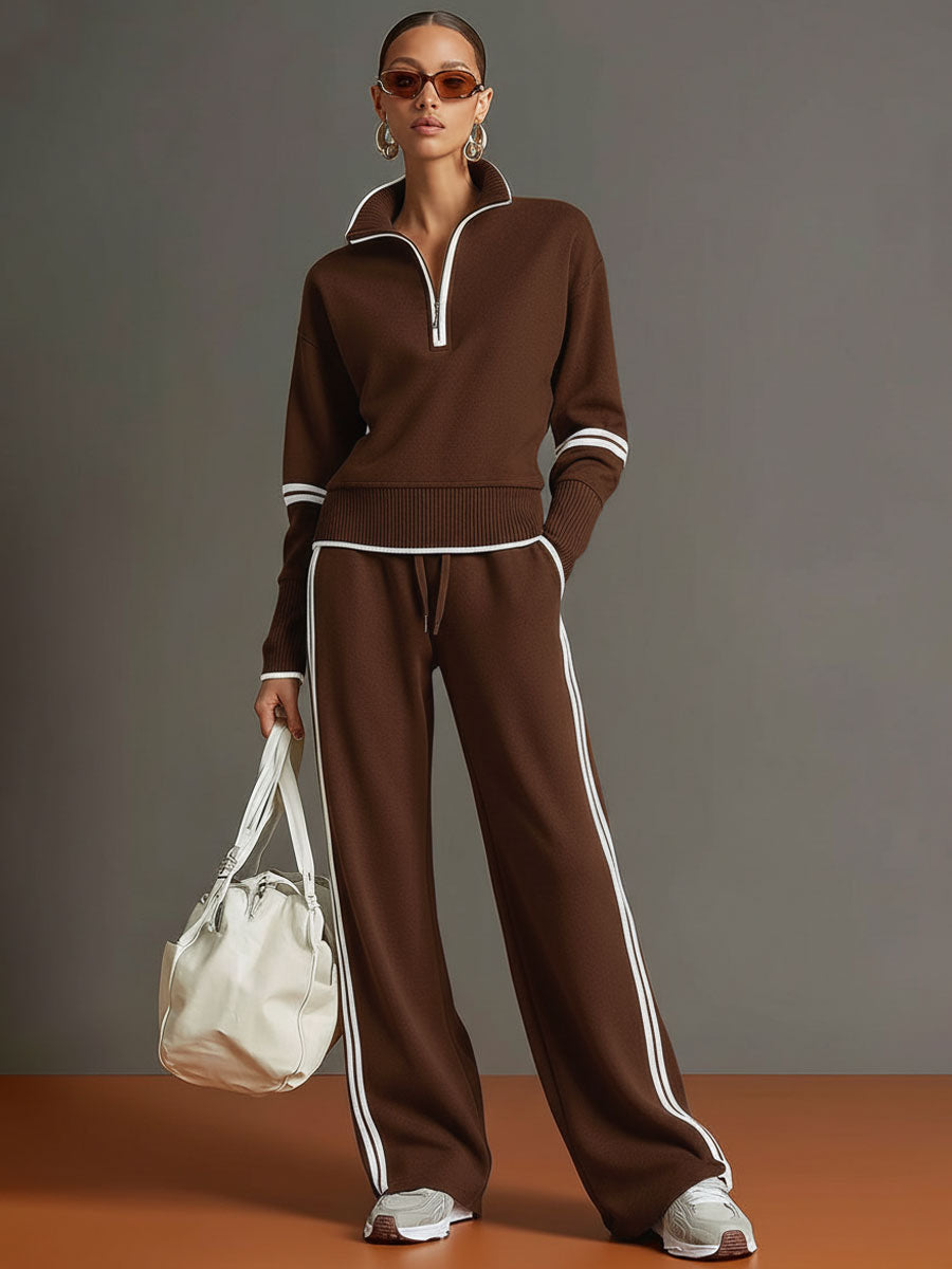 Alessandra – Womens Half Zip Sweatshirt And Wide Leg Trousers Set