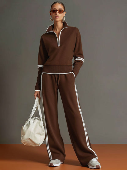 Alessandra – Womens Half Zip Sweatshirt And Wide Leg Trousers Set