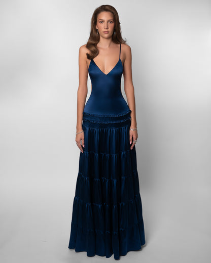 Leanne - Abito lungo elegante da donna con scollo a V e ritaglio, vestibilità aderente