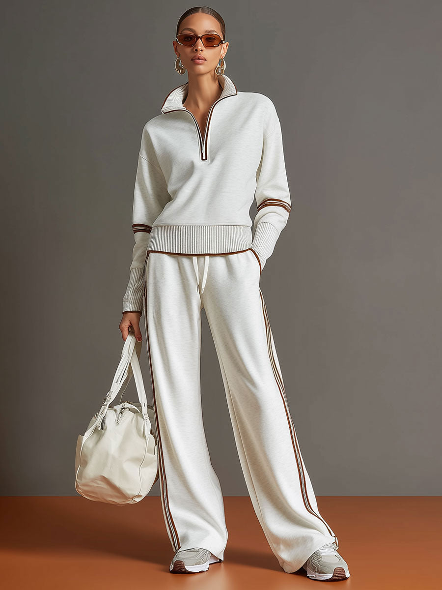 Alessandra – Womens Half Zip Sweatshirt And Wide Leg Trousers Set