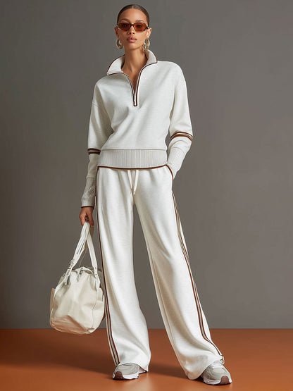 Alessandra – Womens Half Zip Sweatshirt And Wide Leg Trousers Set