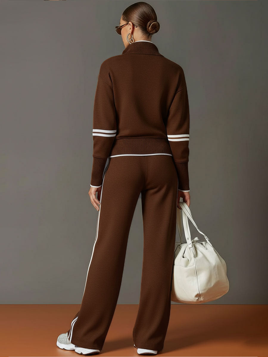 Alessandra – Womens Half Zip Sweatshirt And Wide Leg Trousers Set