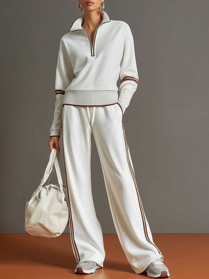 Alessandra – Womens Half Zip Sweatshirt And Wide Leg Trousers Set