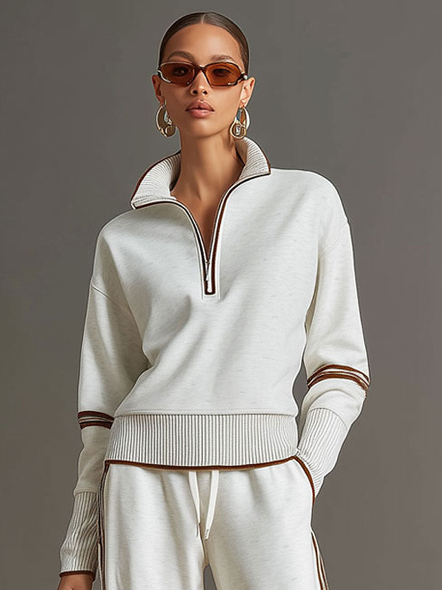 Alessandra – Womens Half Zip Sweatshirt And Wide Leg Trousers Set