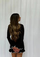 Women Fitted Contrast Trim Long Sleeve Mini Dress - Image 2
