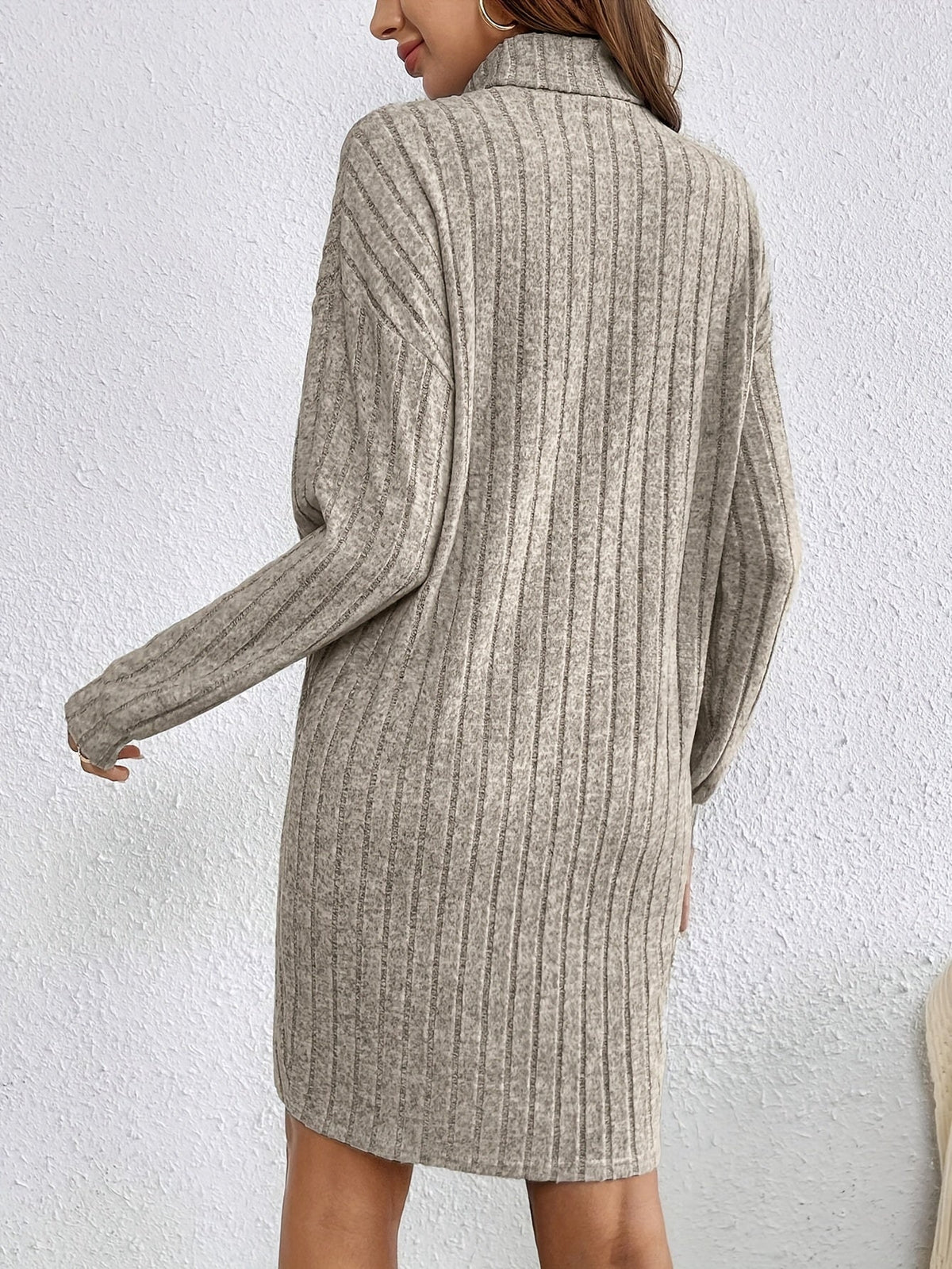 Women Ribbed Knit Sweater Dress - Image 3