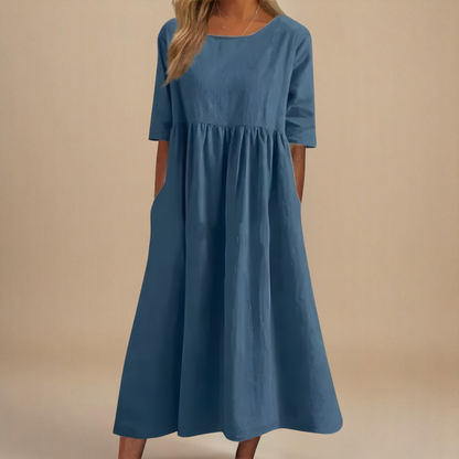 Women Relaxed Fit Casual Midi Dress with Pockets Summer - Image 2