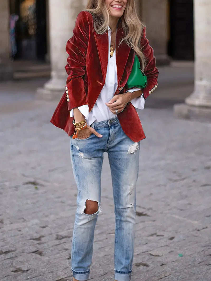 Vanessa - Elegant Fluwelen Knopen Blazer - Image 14