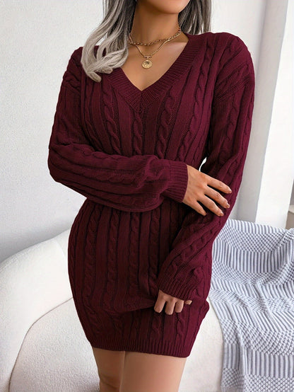 Women Cable Knit Sweater Dress - Image 3
