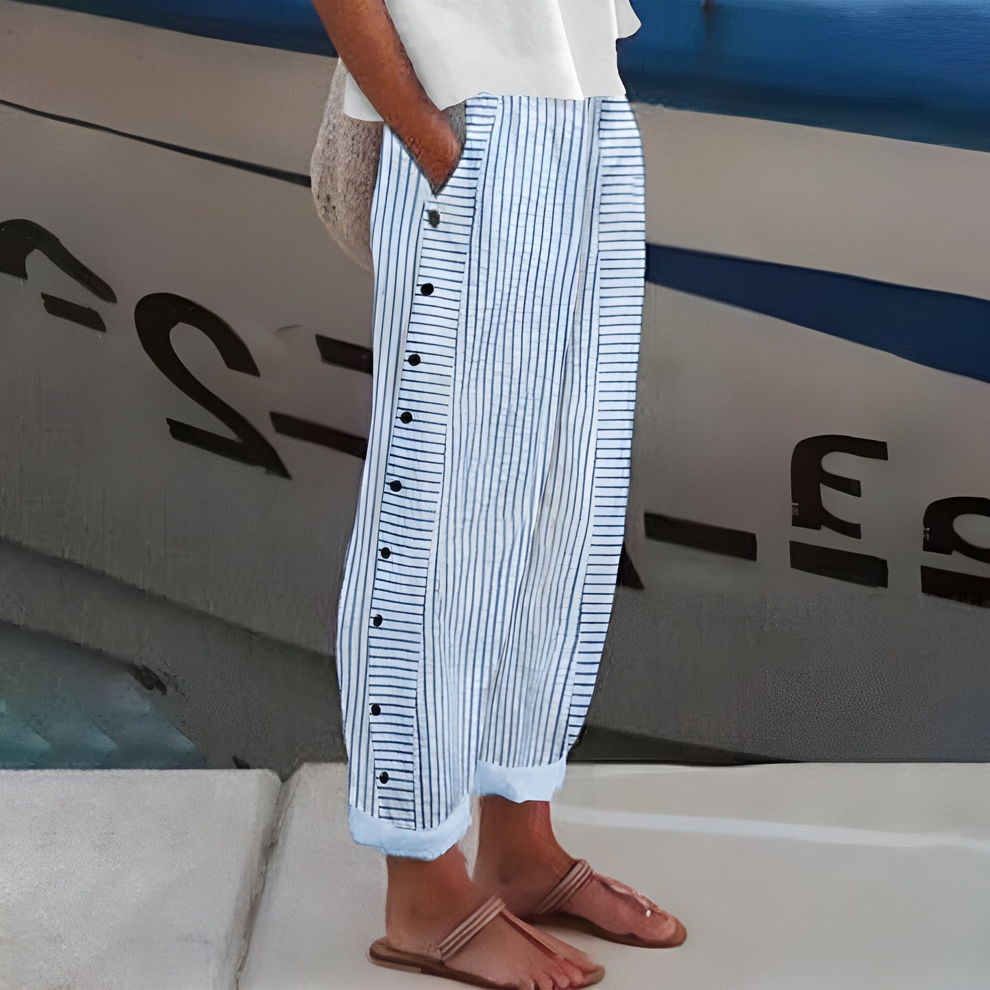Women's Striped Wide Leg Pants Relaxed Fit Summer Trousers - Image 10