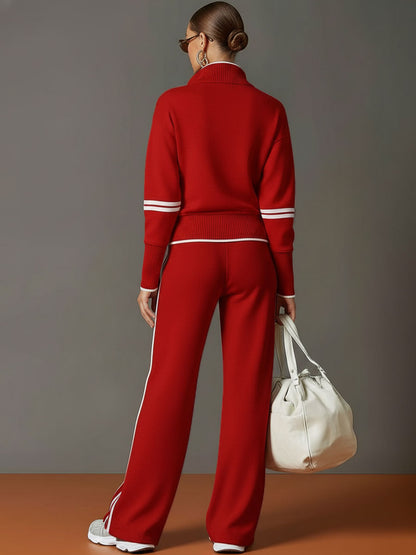 Alessandra – Womens Half Zip Sweatshirt And Wide Leg Trousers Set