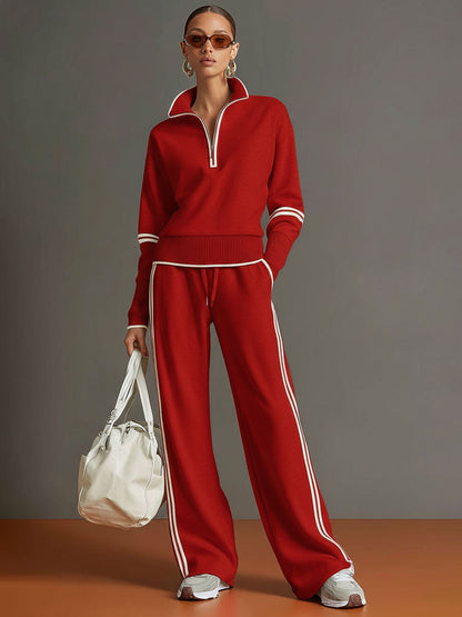 Alessandra – Womens Half Zip Sweatshirt And Wide Leg Trousers Set
