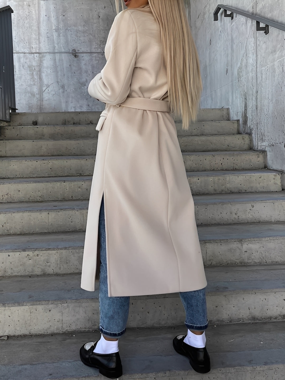 Suzel – Manteau classique pour femme à double boutonnage avec ceinture